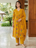 Yellow Cotton Kurta Pant Set with Dupatta-800291