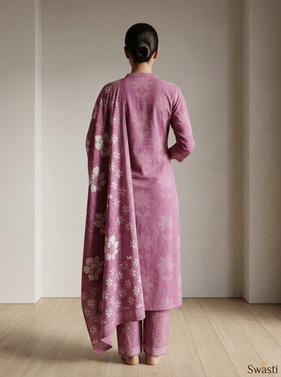 Purple Cotton Kurta Pant Set with Dupatta-800299