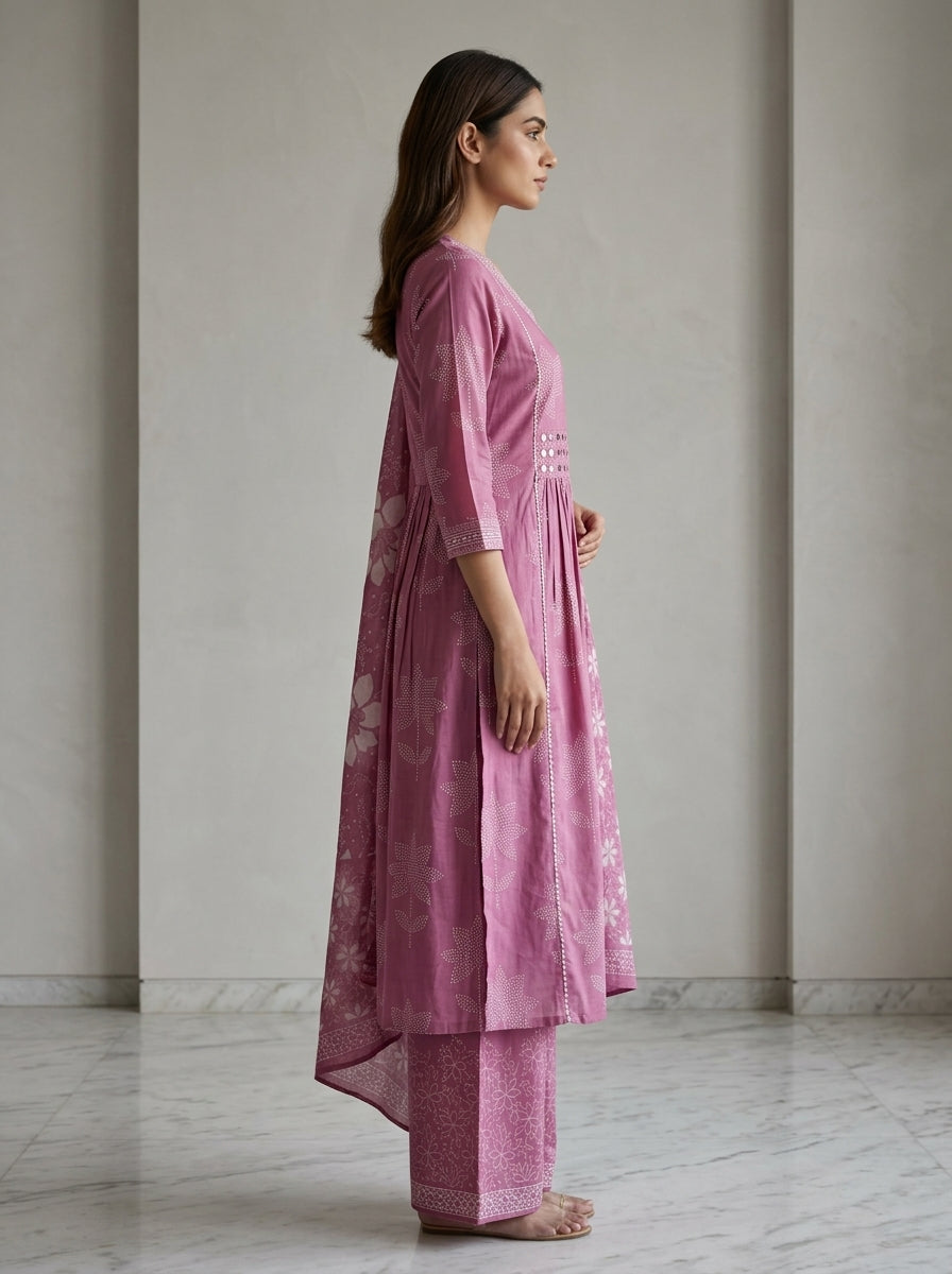 Purple Cotton Kurta Pant Set with Dupatta-800299