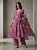 Purple Cotton Kurta Pant Set with Dupatta-800299