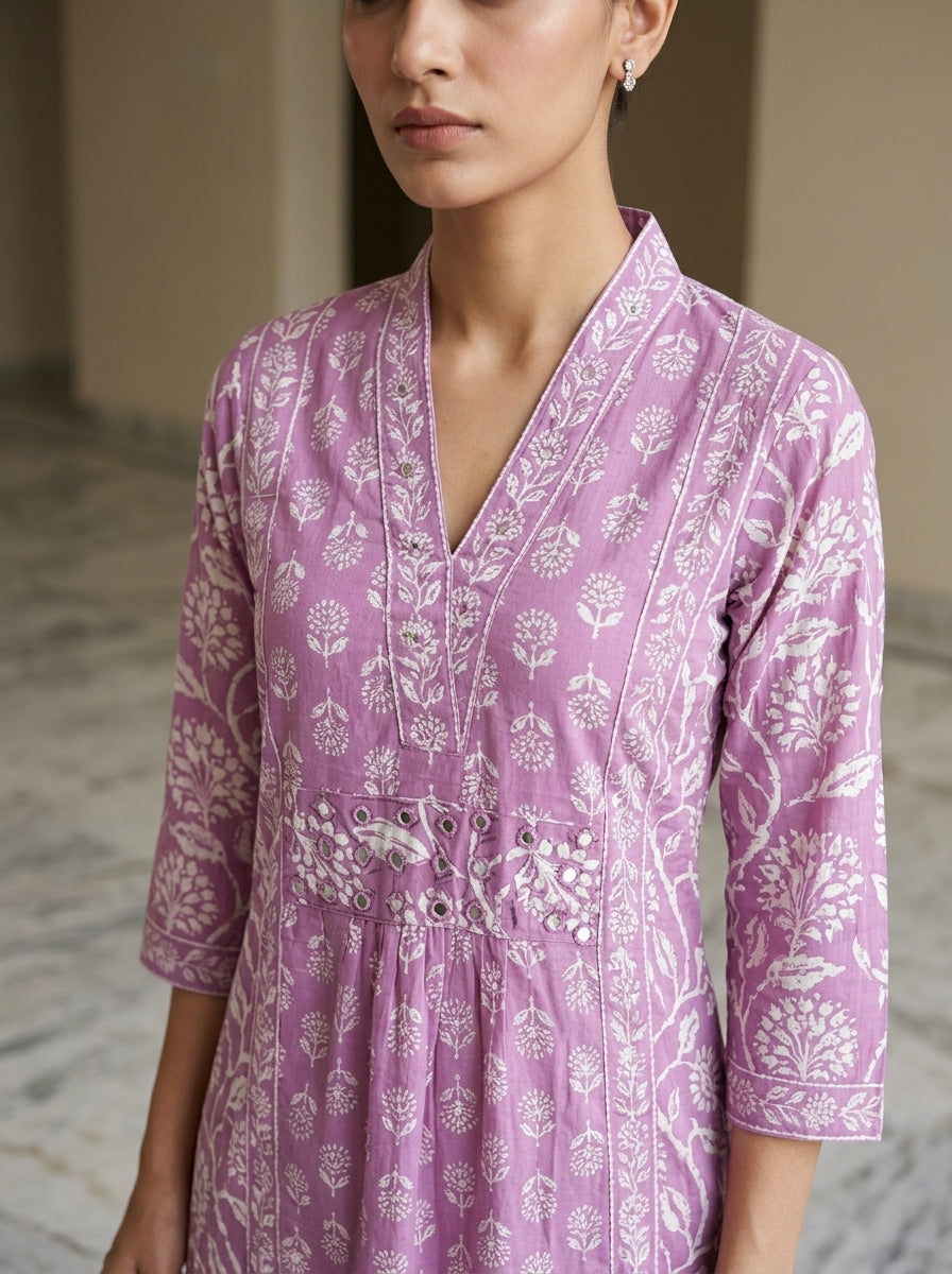 Purple Cotton Kurta Pant Set with Dupatta-800301