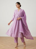 Purple Cotton Kurta Pant Set with Dupatta-800301