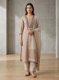 Beige Cotton Kurta Pant Set with Dupatta-800309