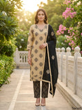 Black Cotton Kurta Pant Set with Dupatta-800320