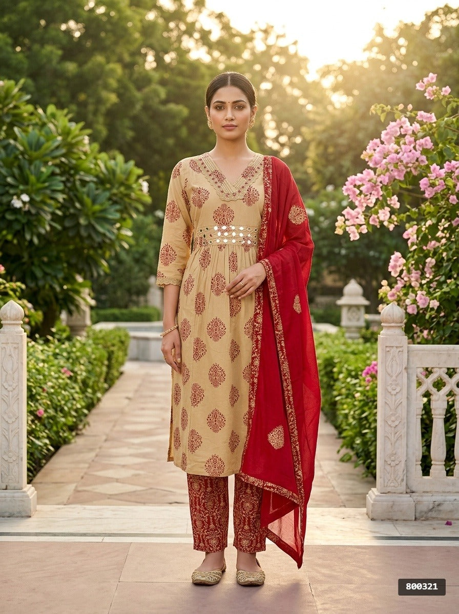 Maroon Cotton Kurta Pant Set with Dupatta-800321