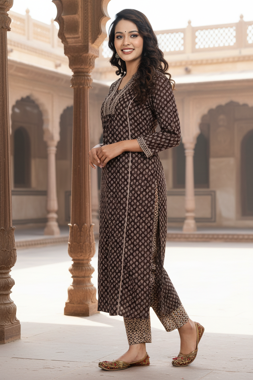Brown Cotton Kurta Pant Set-900020