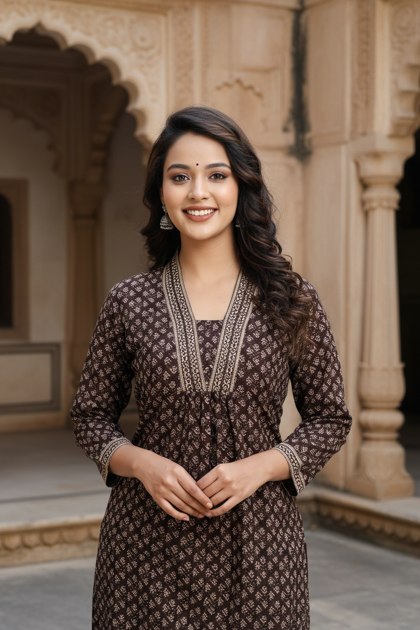 Brown Cotton Kurta Pant Set-900020