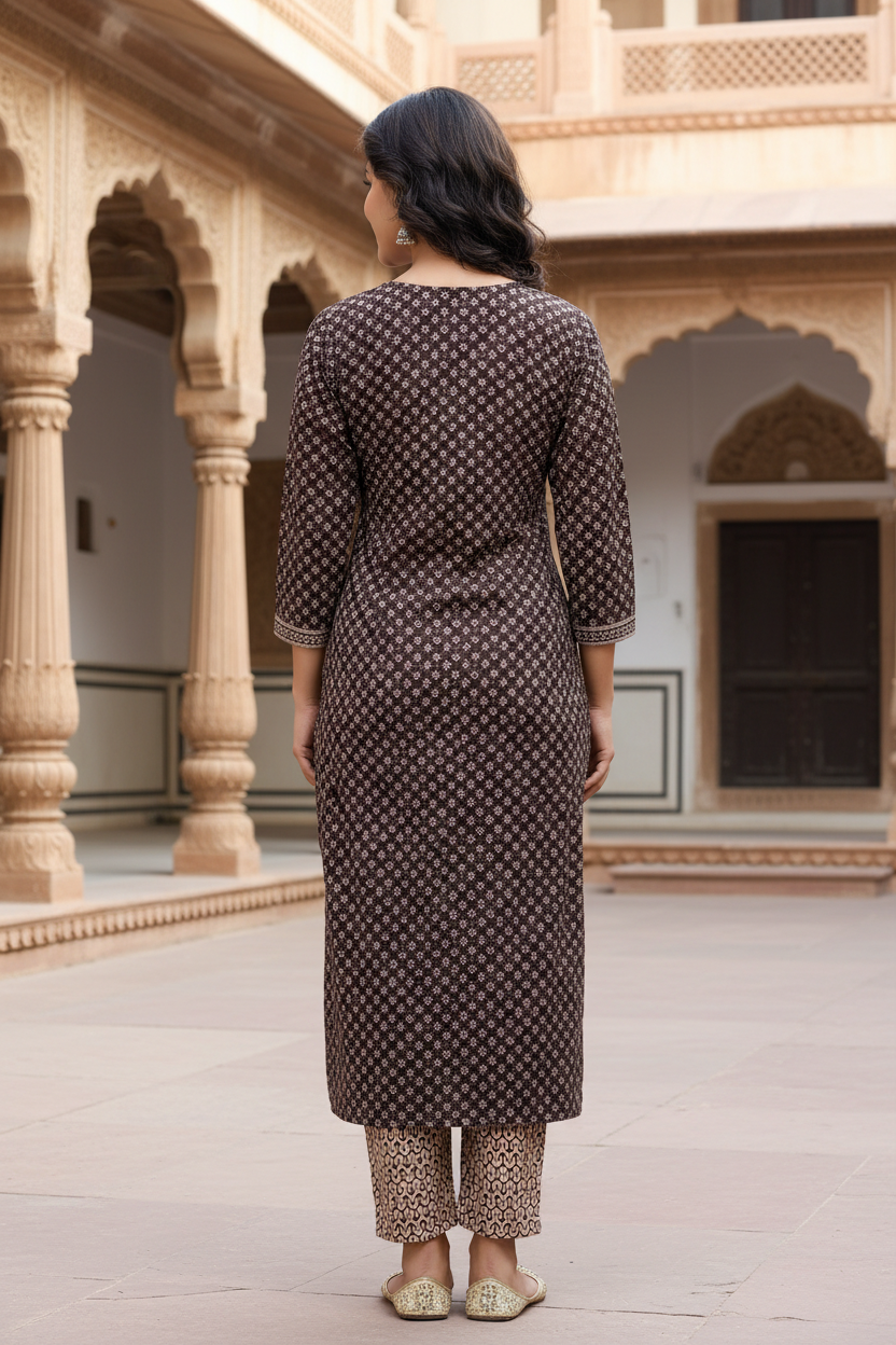 Brown Cotton Kurta Pant Set-900020