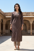 Brown Cotton Kurta Pant Set-900020