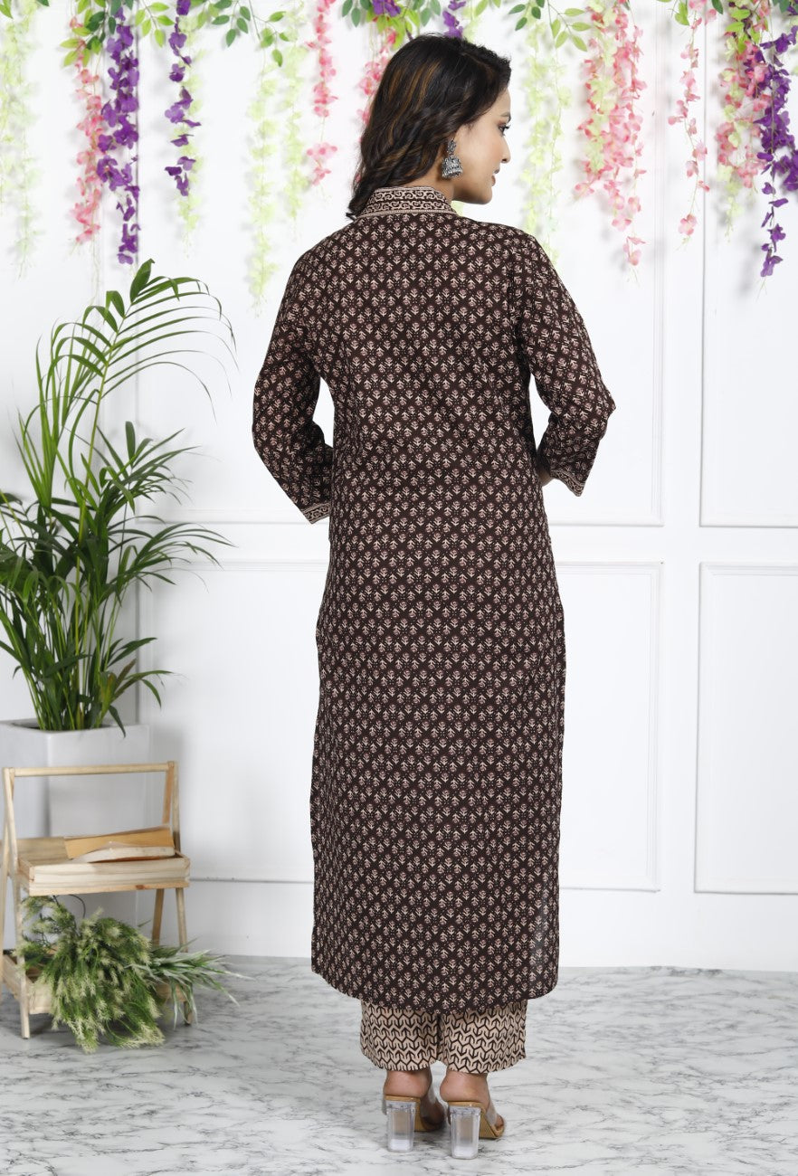 Brown Cotton Kurta Pant Set-900020