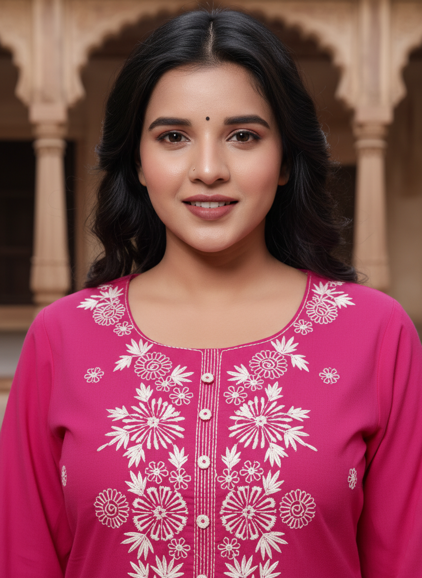 Pink Cotton Kurta Pant Set embroidery Work-900047