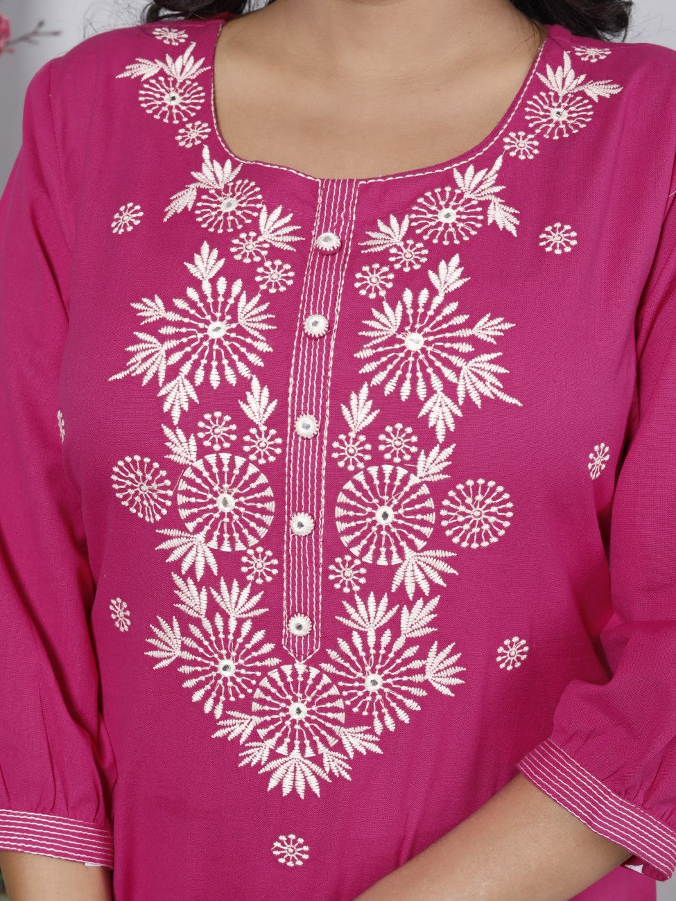Pink Cotton Kurta Pant Set embroidery Work-900047