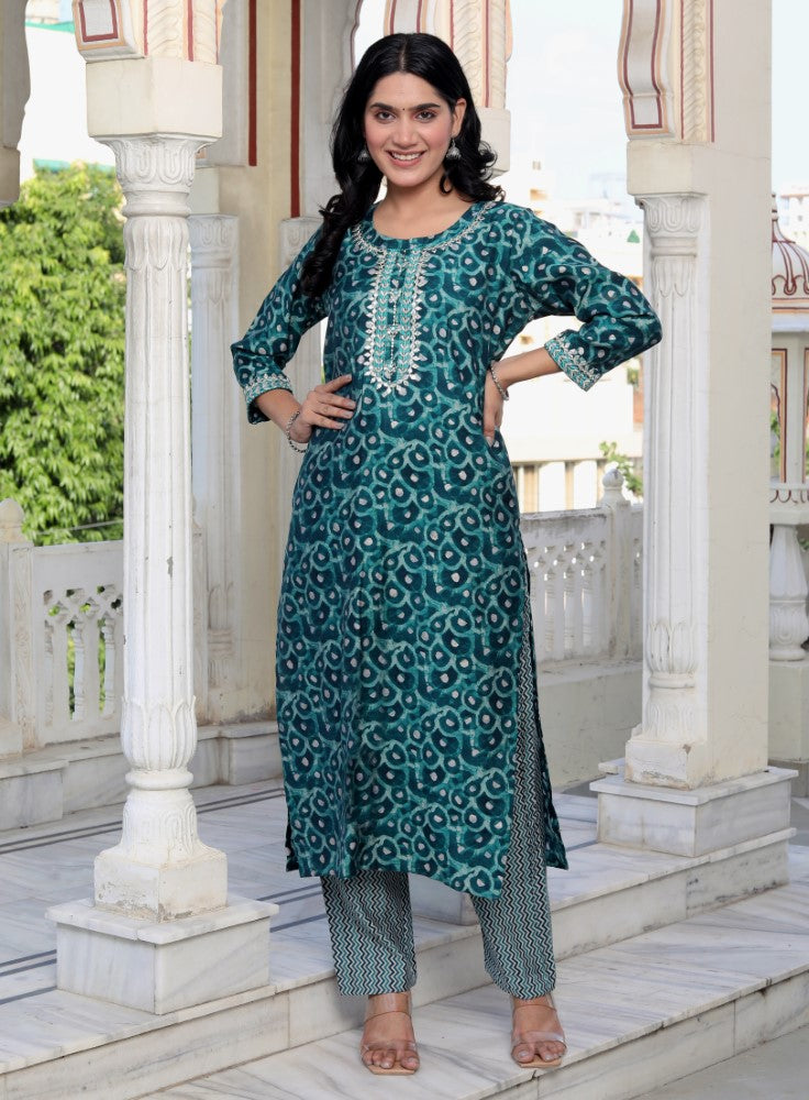 Green Muslin Kurta Pant Set-900051