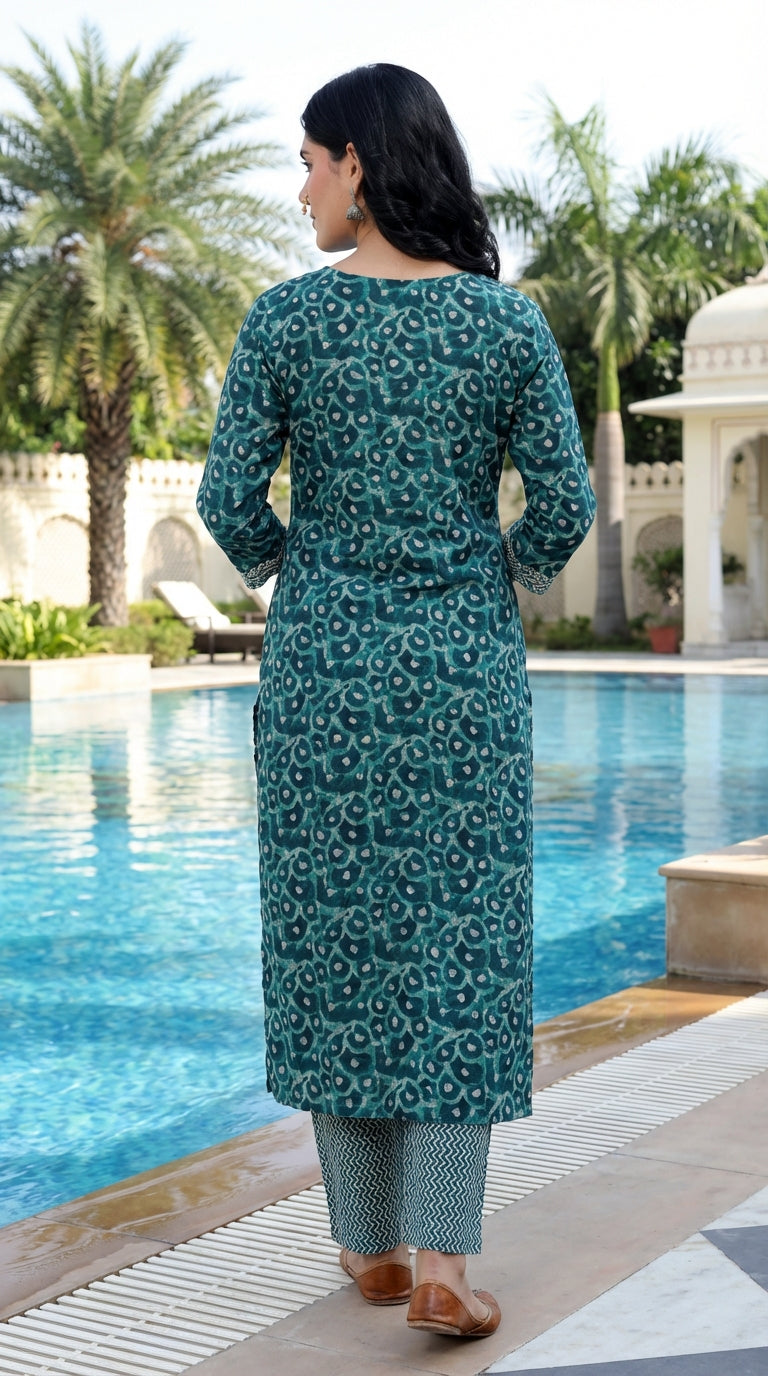 Green Muslin Kurta Pant Set-900051