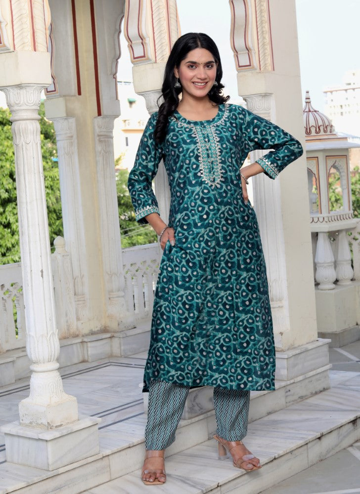 Green Muslin Kurta Pant Set-900051