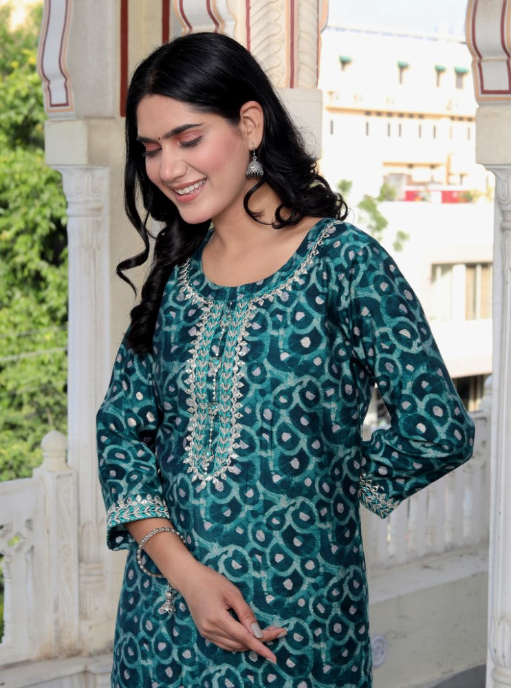 Green Muslin Kurta Pant Set-900051