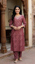 Wine Muslin Kurta Pant Set-900052