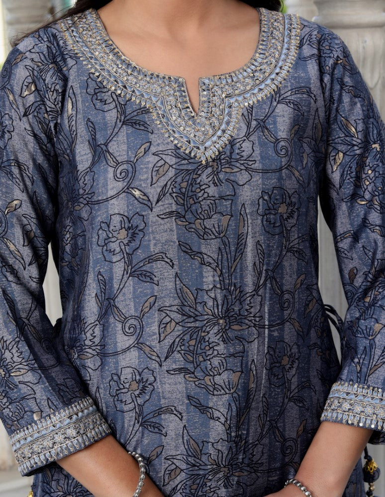 Blue Muslin Kurta Pant Set-900052