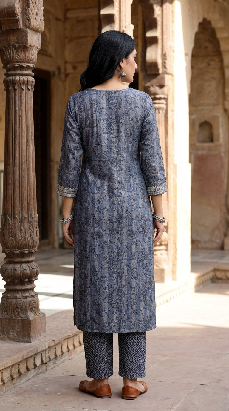 Blue Muslin Kurta Pant Set-900052