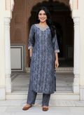 Blue Muslin Kurta Pant Set-900052