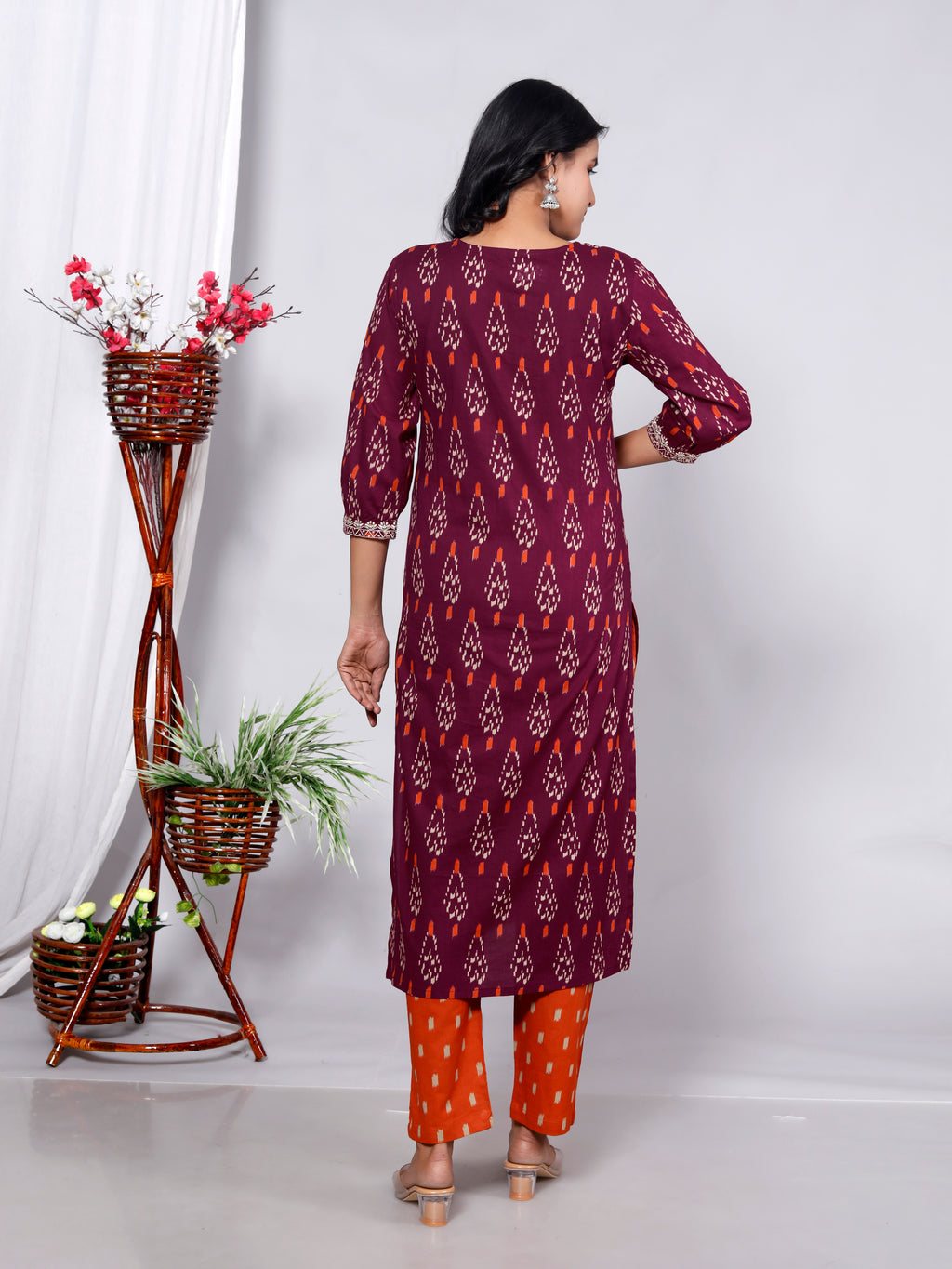 Maroon Cotton Kurta Pant Set with Dupatta-900057