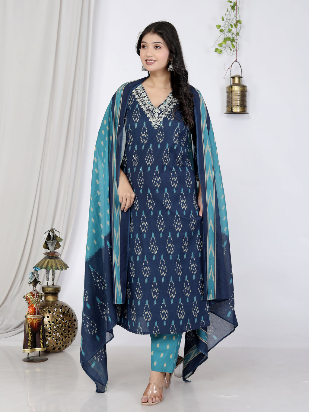 Blue Kurta Pant Set with Dupatta-900057
