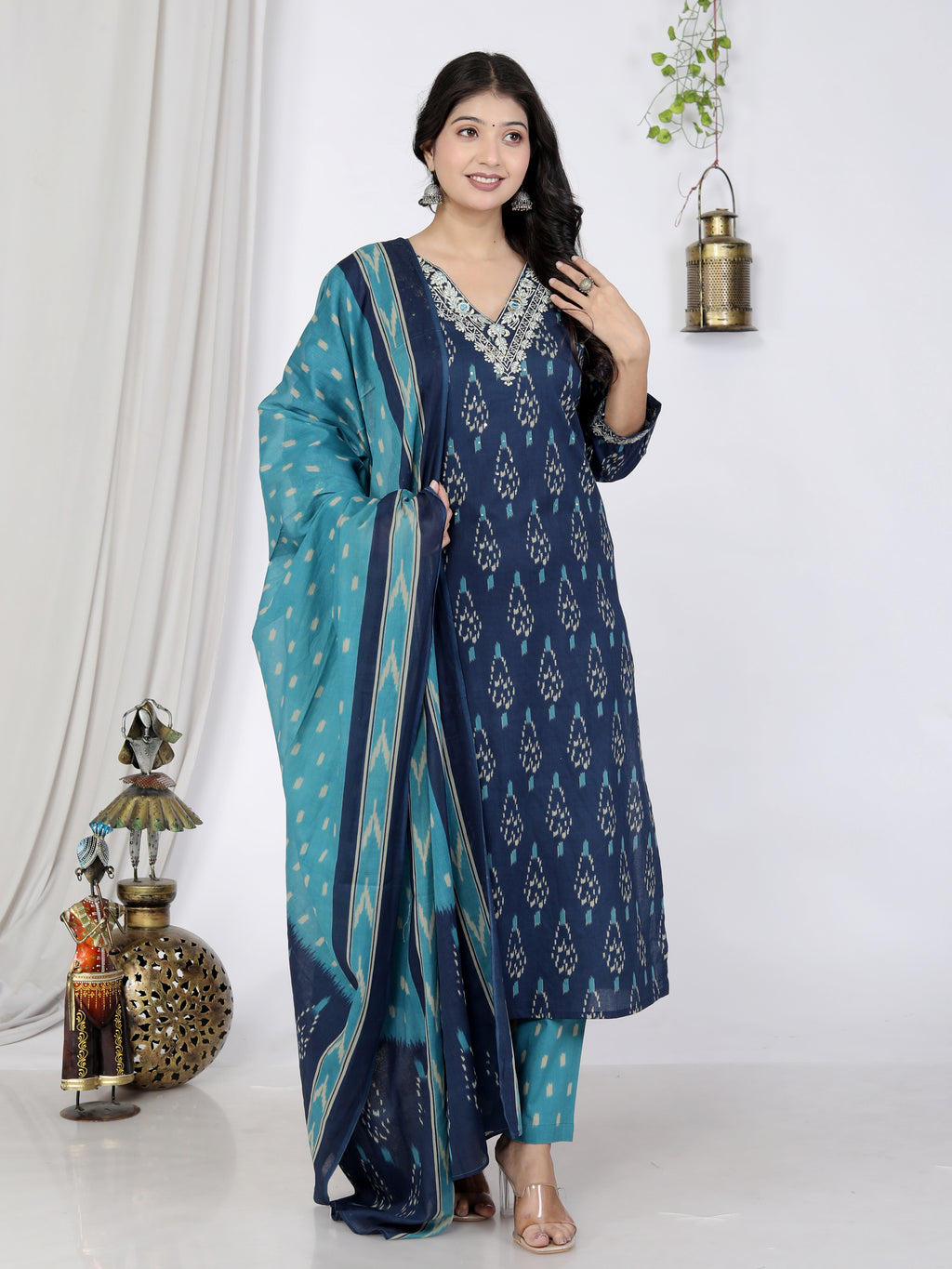Blue Kurta Pant Set with Dupatta-900057