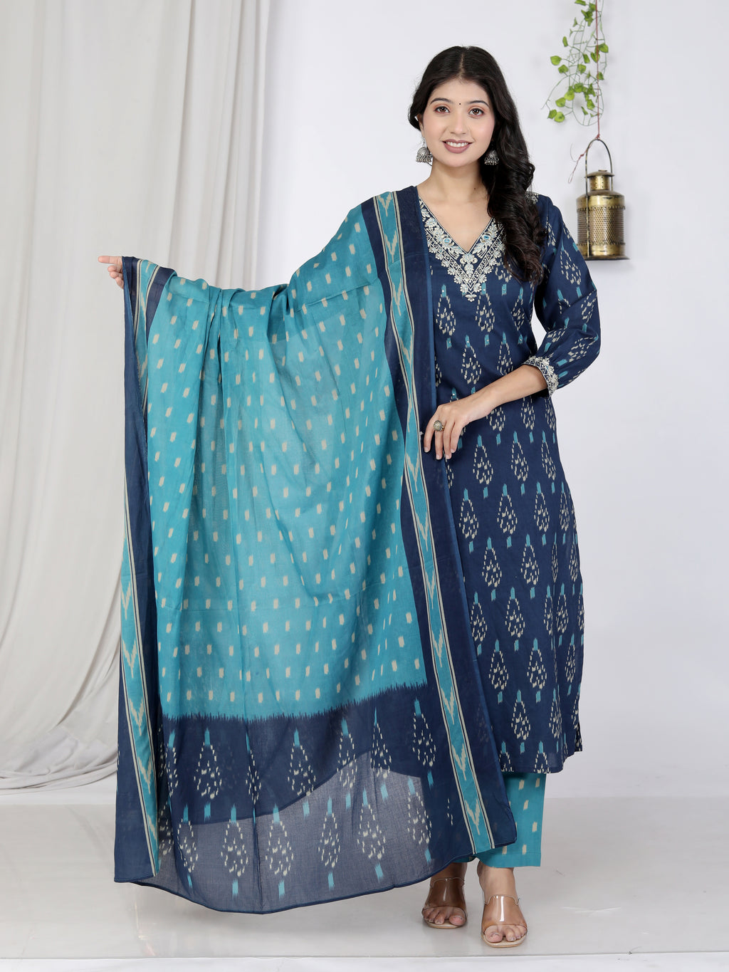 Blue Kurta Pant Set with Dupatta-900057