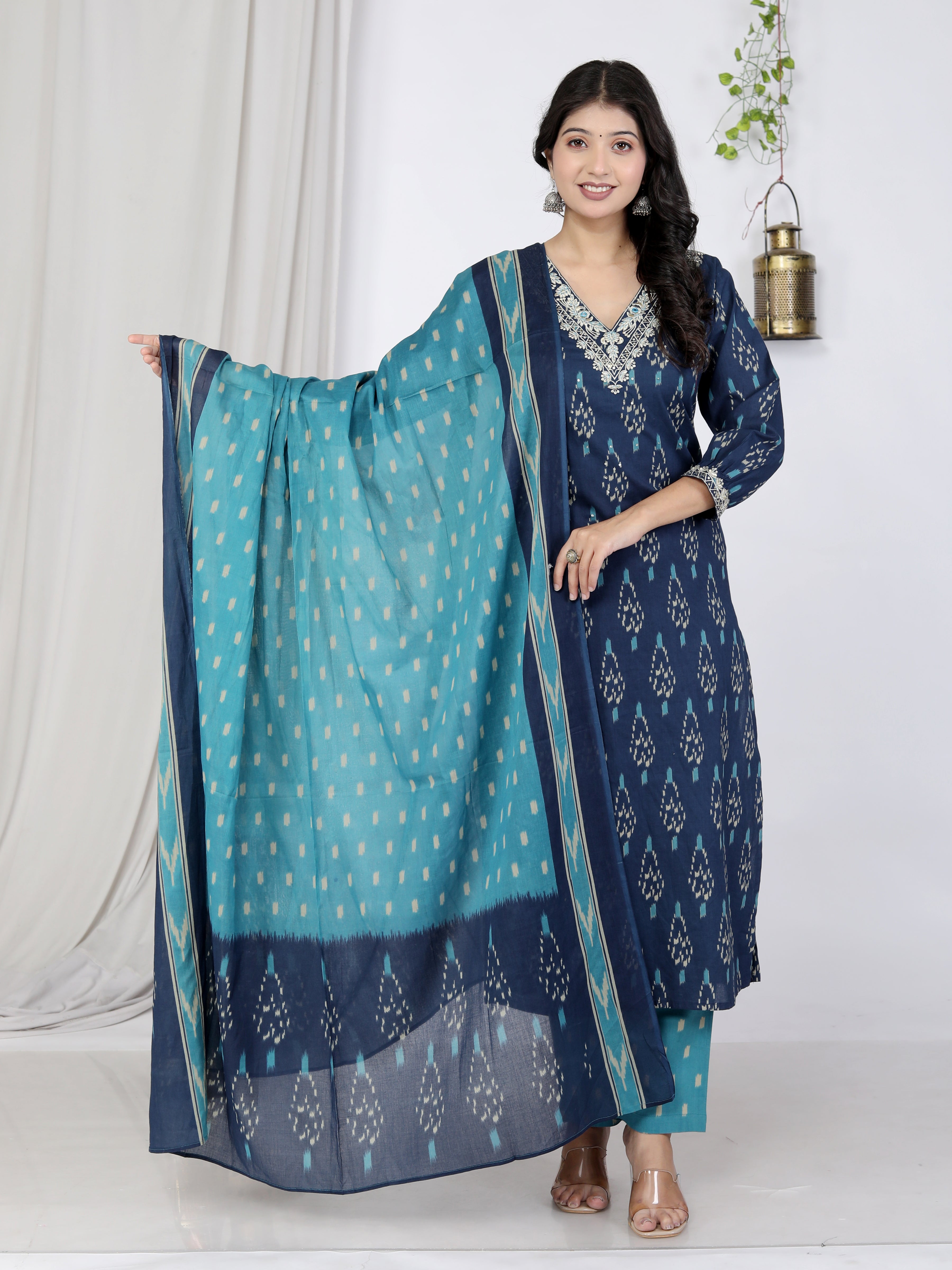 Blue Kurta Pant Set with Dupatta-900057