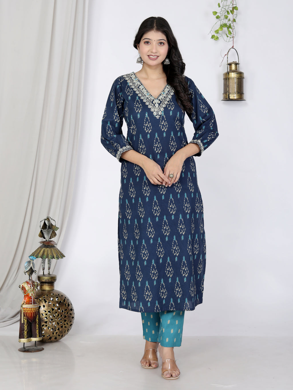 Blue Kurta Pant Set with Dupatta-900057