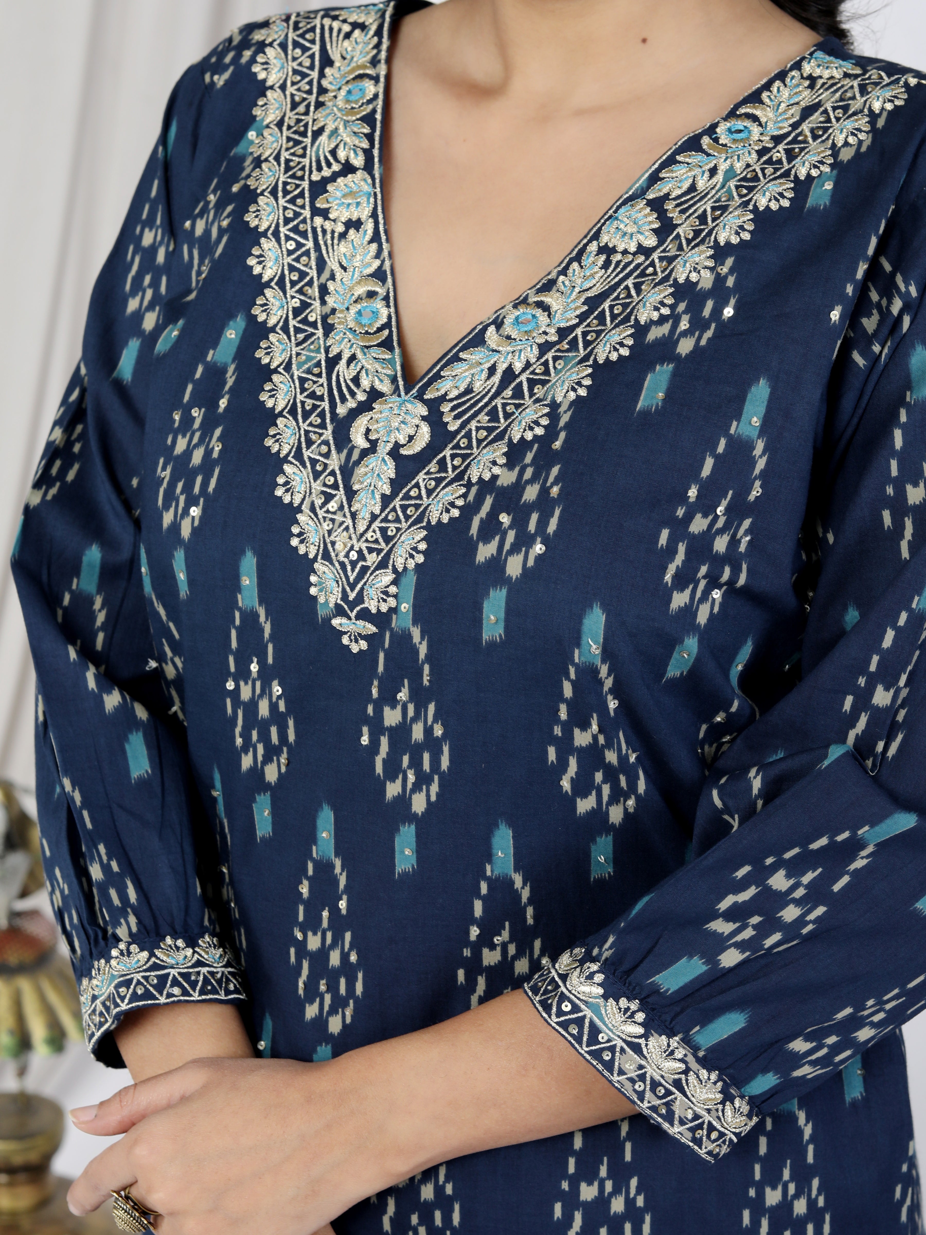 Blue Kurta Pant Set with Dupatta-900057