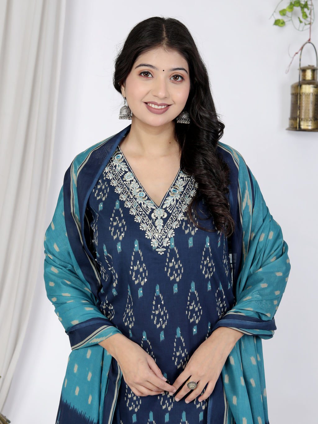 Blue Kurta Pant Set with Dupatta-900057