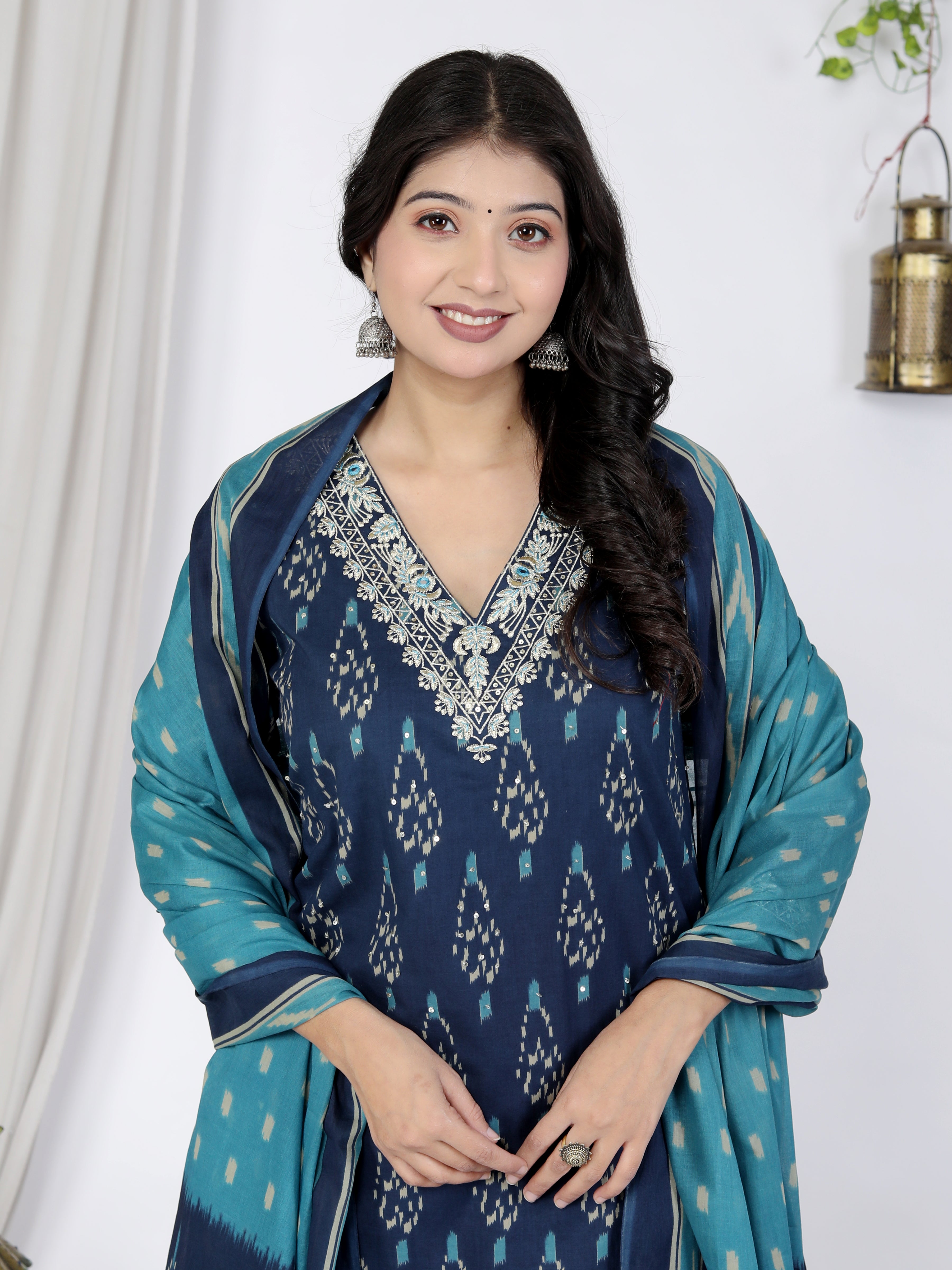 Blue Kurta Pant Set with Dupatta-900057