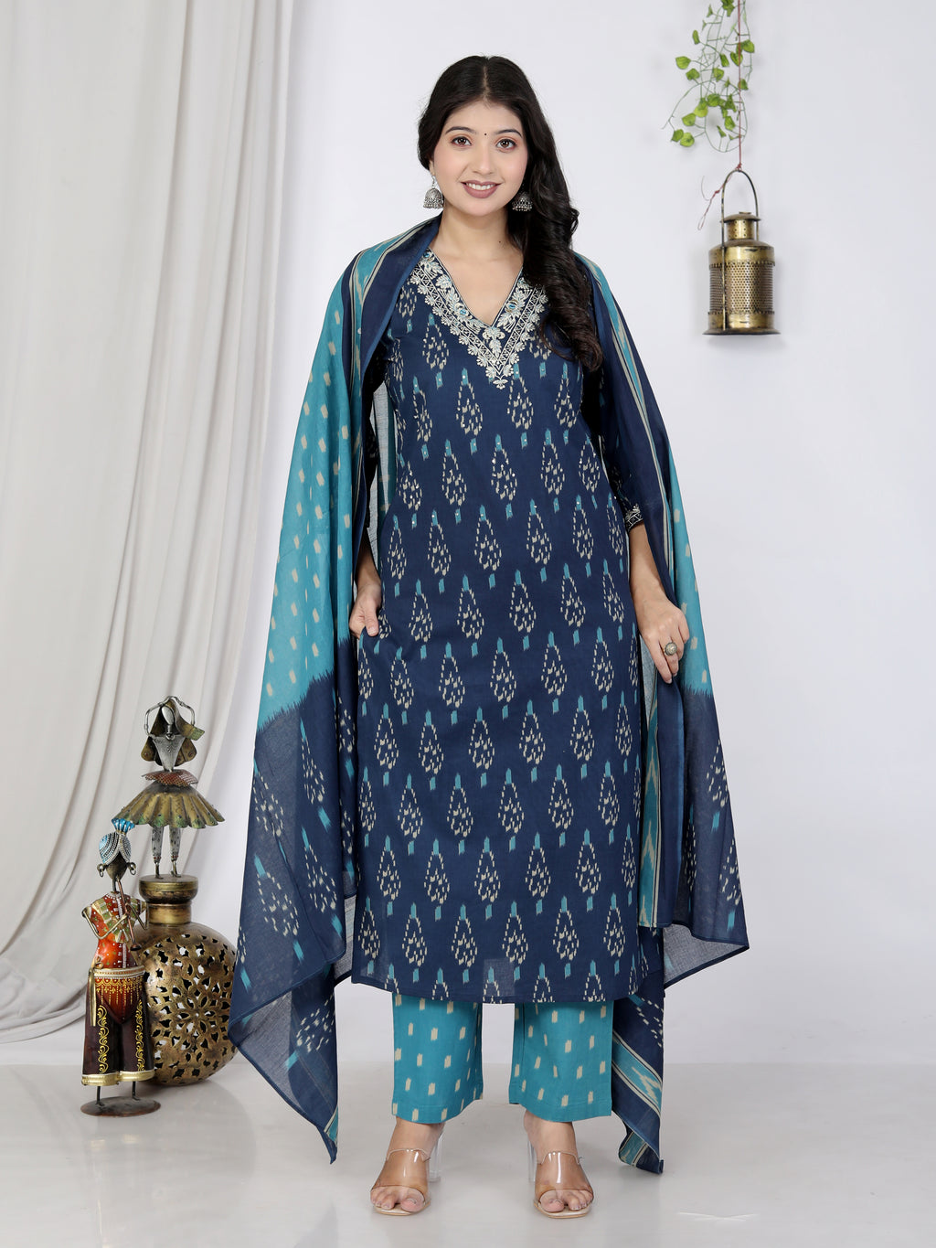 Blue Kurta Pant Set with Dupatta-900057