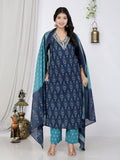 Blue Kurta Pant Set with Dupatta-900057