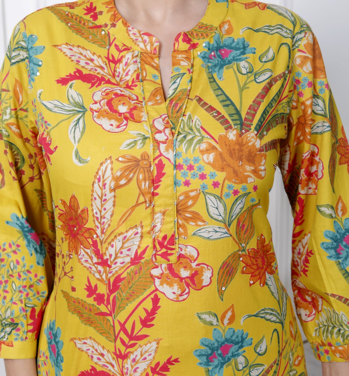 Yellow Cotton Kurta Pant Set with Dupatta-900058