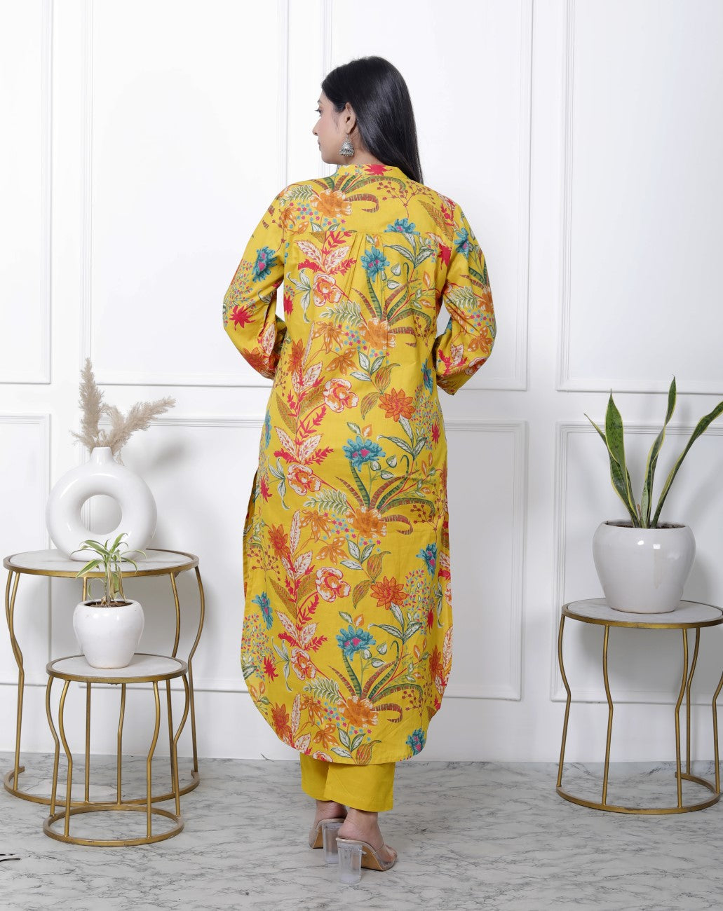 Yellow Cotton Kurta Pant Set with Dupatta-900058