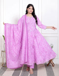 Purple Cotton Anarkali Kurta Pant Set with Dupatta-900103