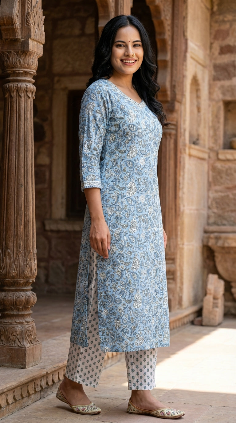 Grey Cotton Kurta Pant Set-900137