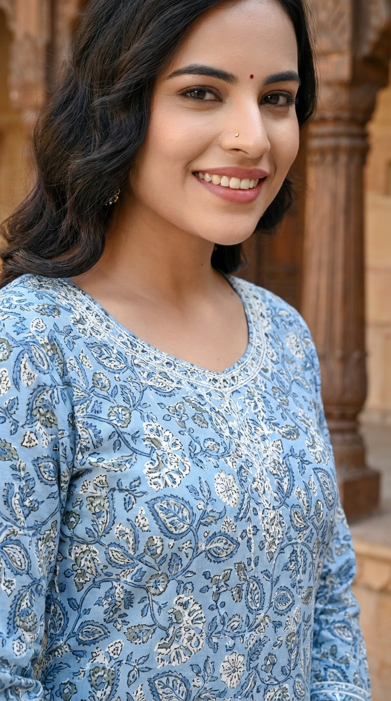 Grey Cotton Kurta Pant Set-900137