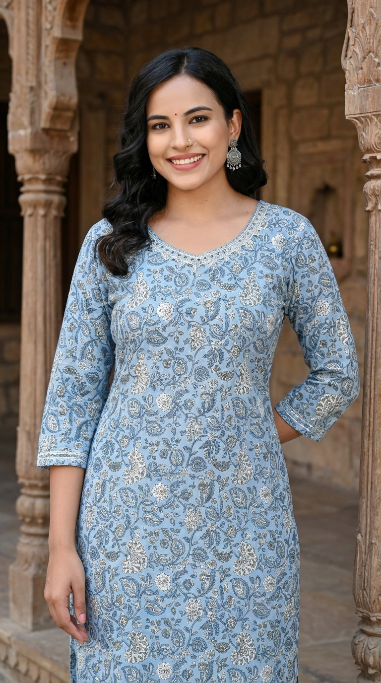 Grey Cotton Kurta Pant Set-900137