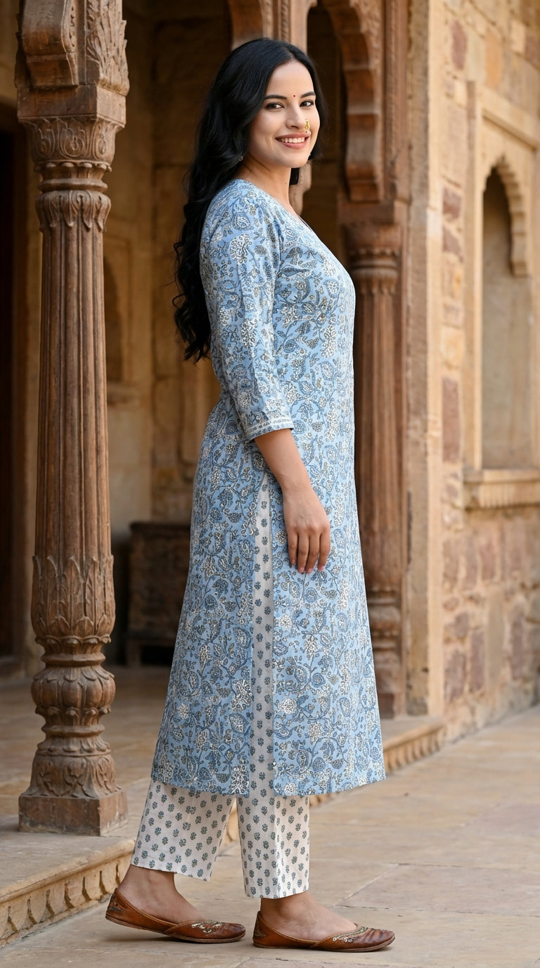 Grey Cotton Kurta Pant Set-900137