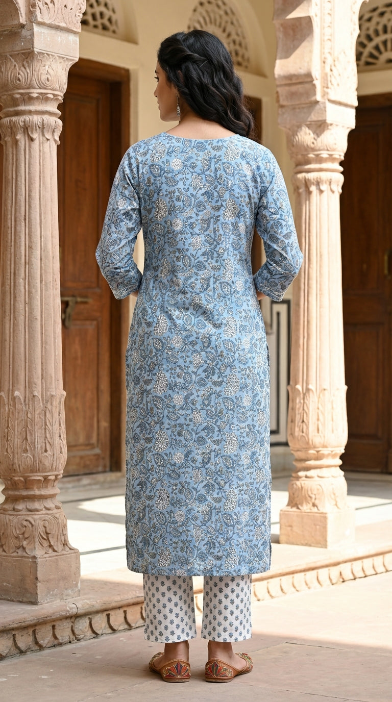 Grey Cotton Kurta Pant Set-900137
