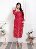Red Cotton Straight Kurta-970022