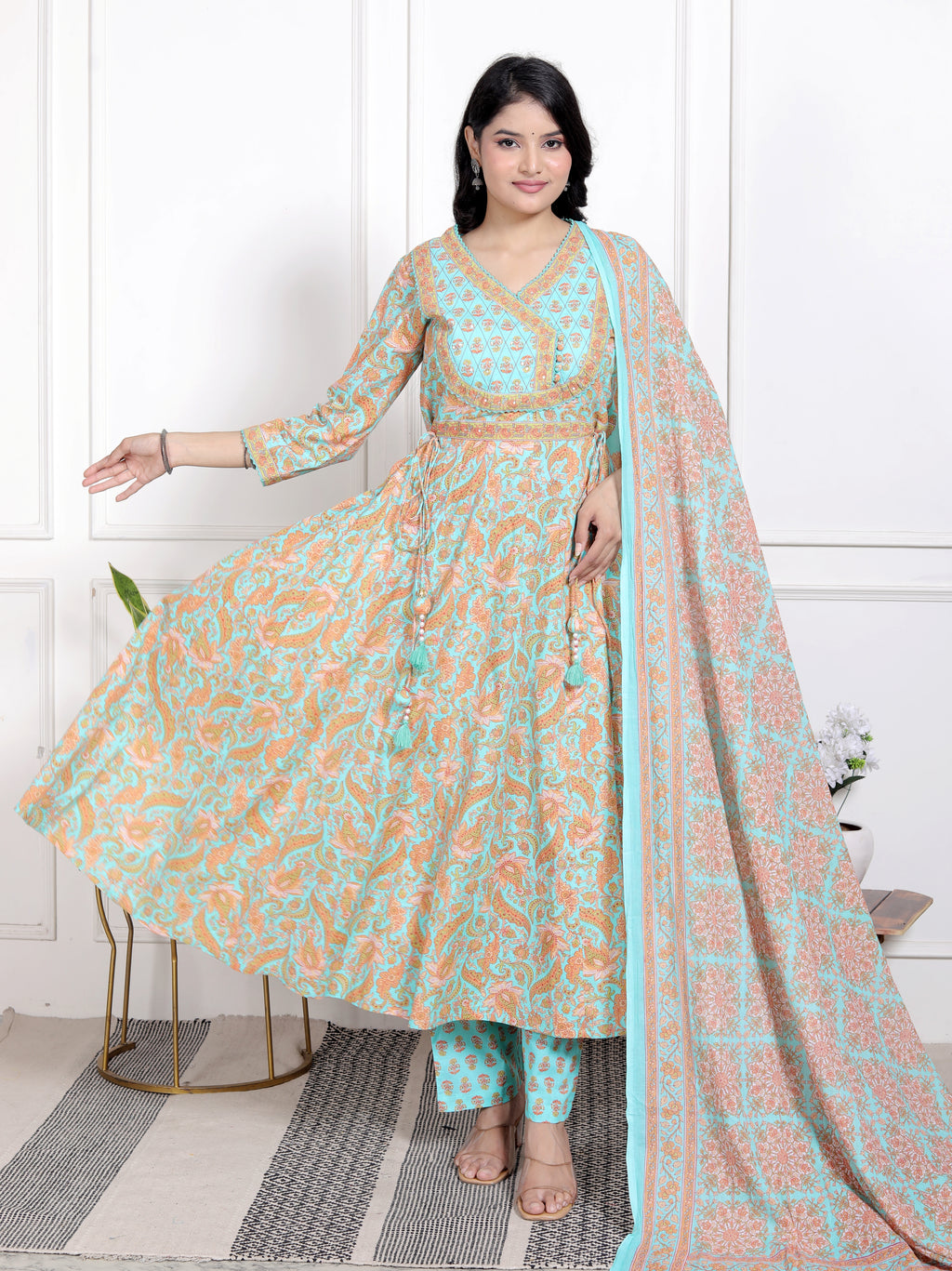 Blue Kurta Pant Set with Dupatta-9800174