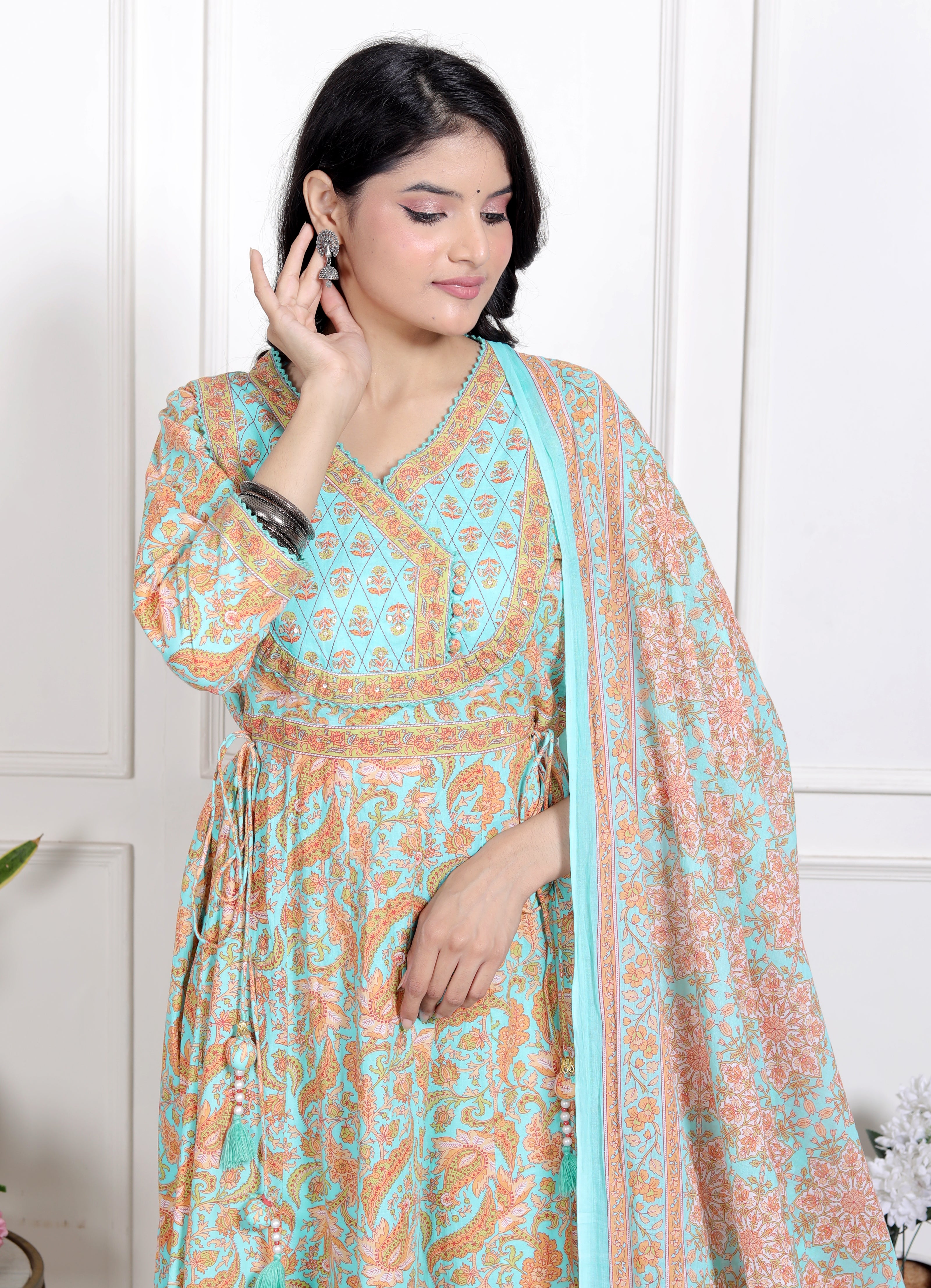 Blue Kurta Pant Set with Dupatta-9800174