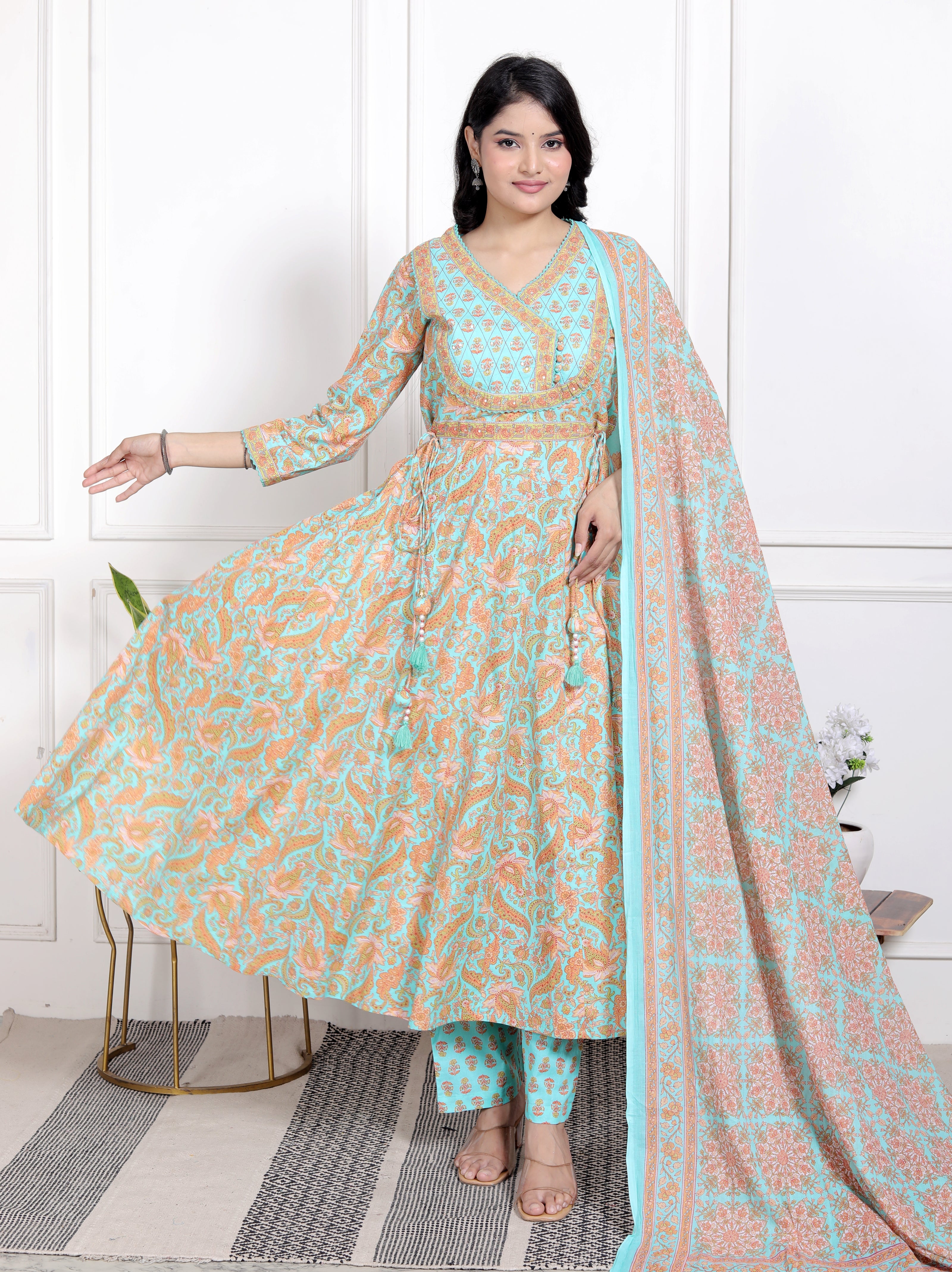 Blue Kurta Pant Set with Dupatta-9800174