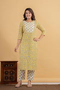 Yellow Cotton Kurta Pant Set-990081