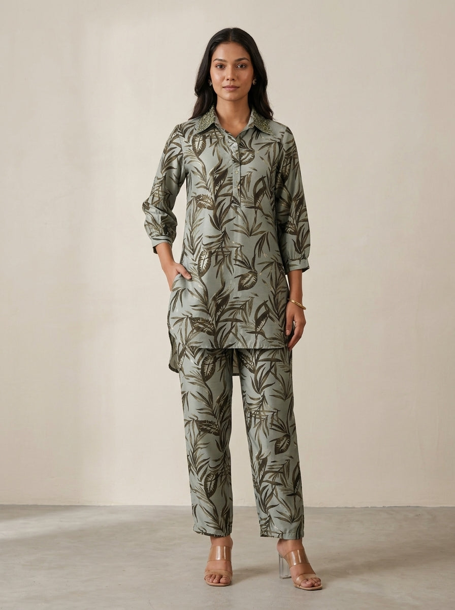 Green Cotton Co-ord Set-121033