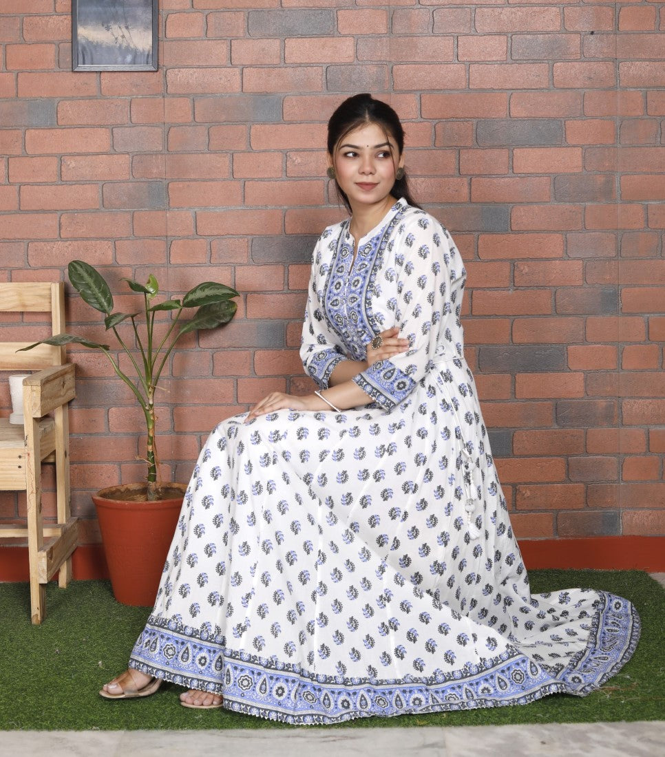 Blue  Flared Long Anarkali Kurta-1011